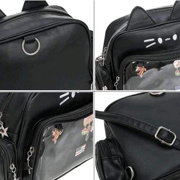 Kawaii Ita Cat Crossbody Shoulder Bag with Multi-Purpose Pin Display - Picture 4 of 6